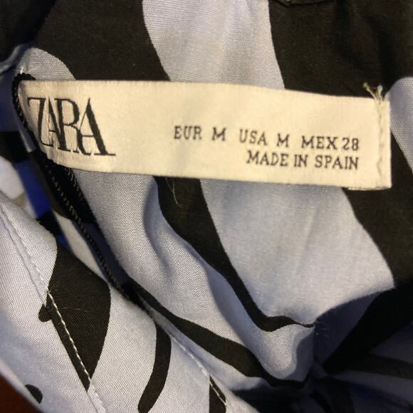 Zara Womens Dress Sz M Powder Blue Black Zebra Animal Print Shirt Long - Picture 11 of 12